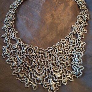 Vintage Monet Inspired Brush Gold Bib Statement Necklace